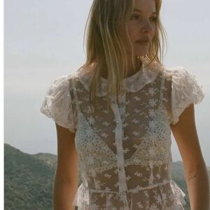 Doen Regina Lace Collar Puff Short Sleeve Shoulder Blouse Top Sea Salt Cream